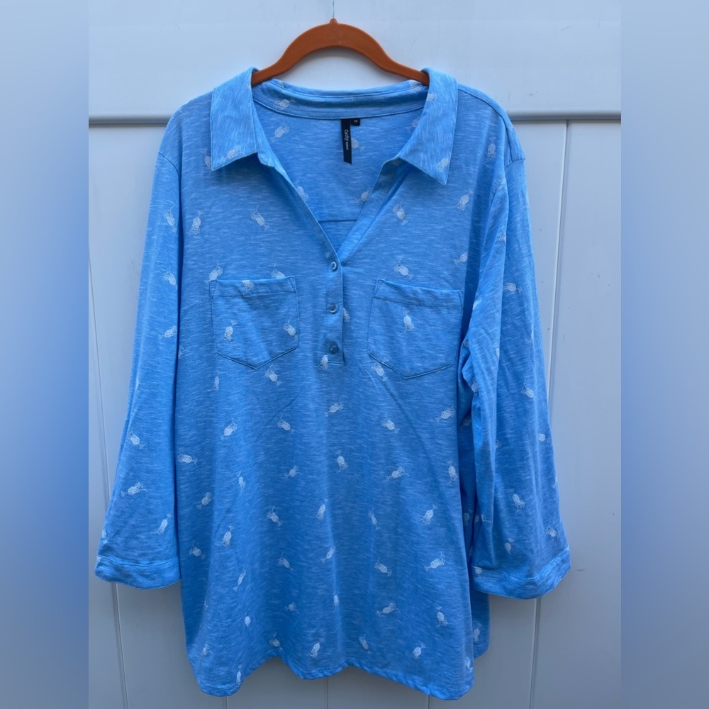 Cathy blue margarita drink blouse size 1X plus